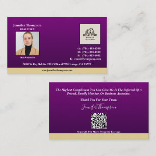 Tarjeta De Visita Royal Purple Business Card con acento dorado