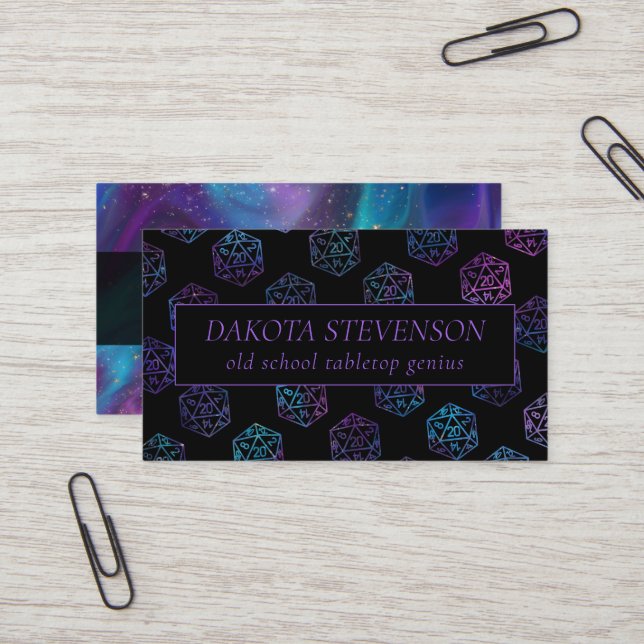 Tarjeta De Visita RPG Dice | Marca Nebula Fantasy Tabletop Gamer (Anverso/Reverso In Situ)