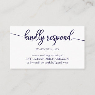 Tarjeta De Visita RSVP en línea para boda azul marino y blanco