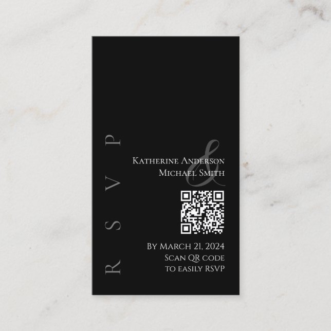 Tarjeta De Visita RSVP moderna en blanco y negro con código QR (Anverso)