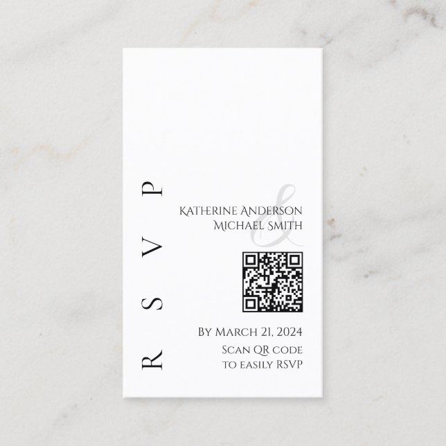 Tarjeta De Visita RSVP moderna en blanco y negro con código QR (Anverso)