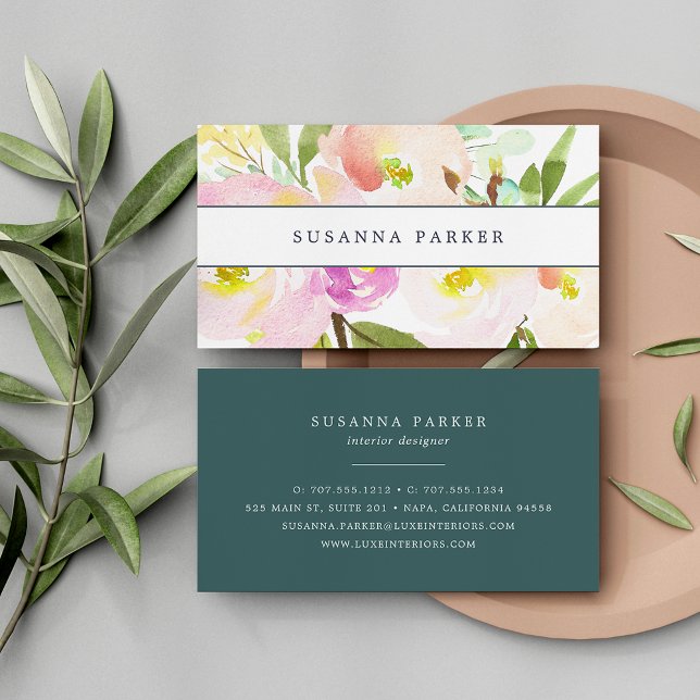 Tarjeta De Visita Rubor Bloom | Floral acuarela (Subido por el creador)