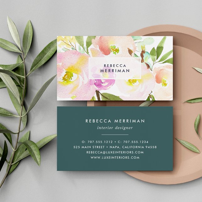 Tarjeta De Visita Rubor Bloom | Floral acuarela (Subido por el creador)