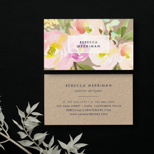 Tarjeta De Visita Rubor Bloom   Watercolor Floral Kraft