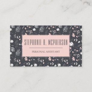 Tarjeta De Visita Rubor Femenino y Estampado Floral de Carbón