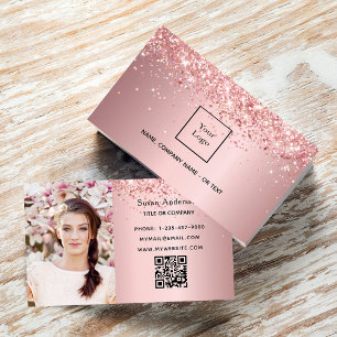 Tarjeta De Visita Rubor foto rosa código QR purpurina polvo hembra