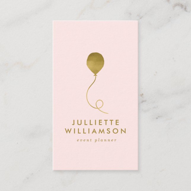 Tarjeta De Visita Rubor & Gold Balloon Event Planner Social Media (Anverso)