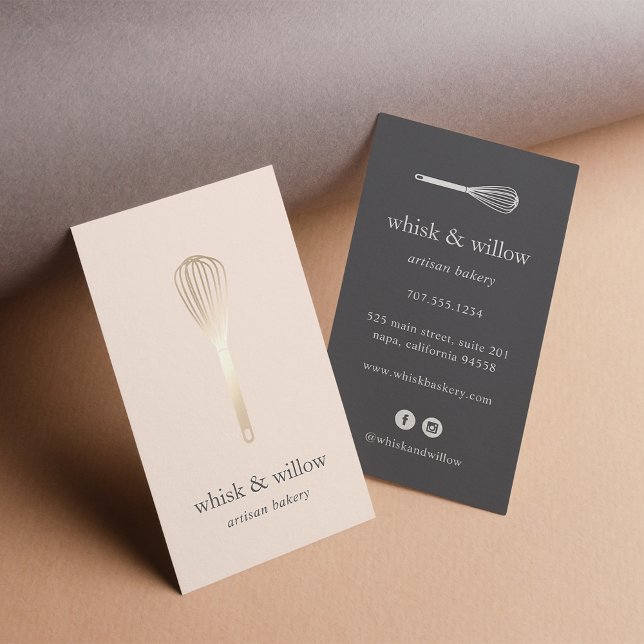 Tarjeta De Visita Rubor & Gold Whisk | Panadería | Chef | Caterer (Subido por el creador)