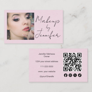 Tarjeta De Visita Rubor Guión Rosado Icono social QR Código Imagen M