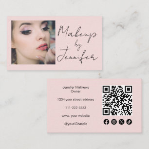 Tarjeta De Visita Rubor Guión Rosado Icono social QR Código Imagen M
