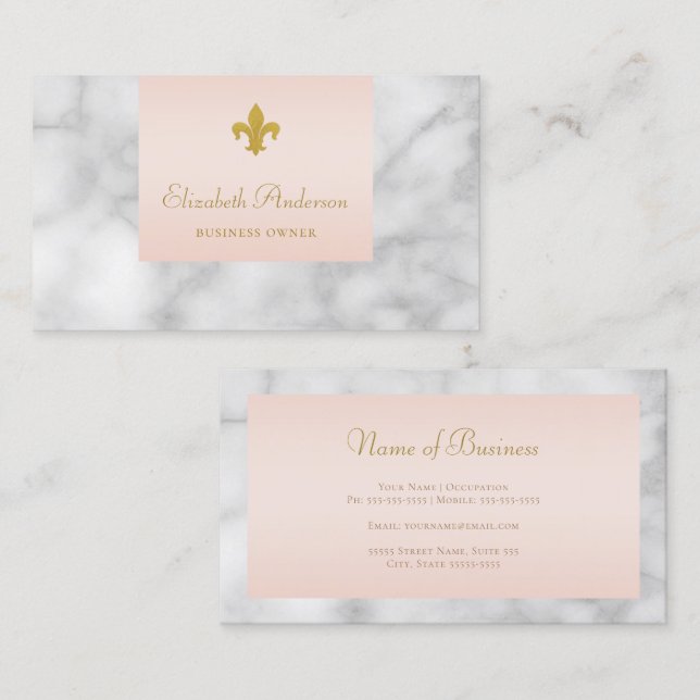 Tarjeta De Visita Rubor Mármol Oro Fleur De Lis (Anverso / Reverso)