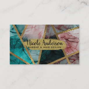 Tarjeta De Visita Rubor Óxido Glam Teal y Oro Glamour Moderno Chic