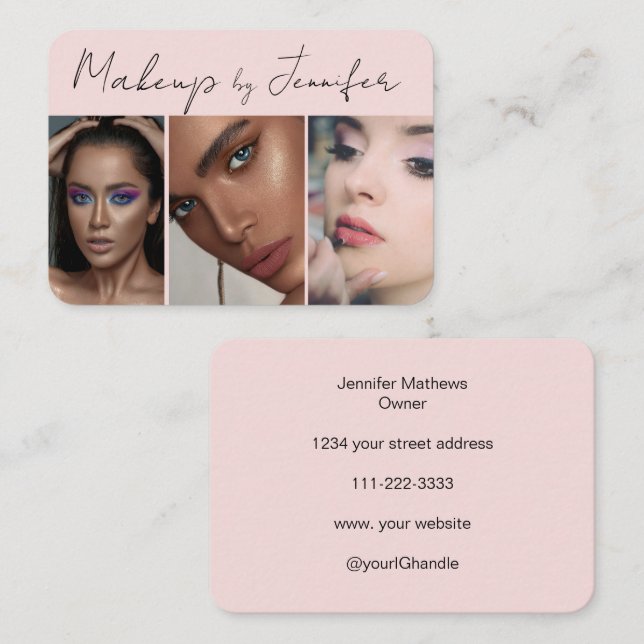Tarjeta De Visita Rubor Pink Black Script 3 Fotoimagen Makup (Anverso / Reverso)