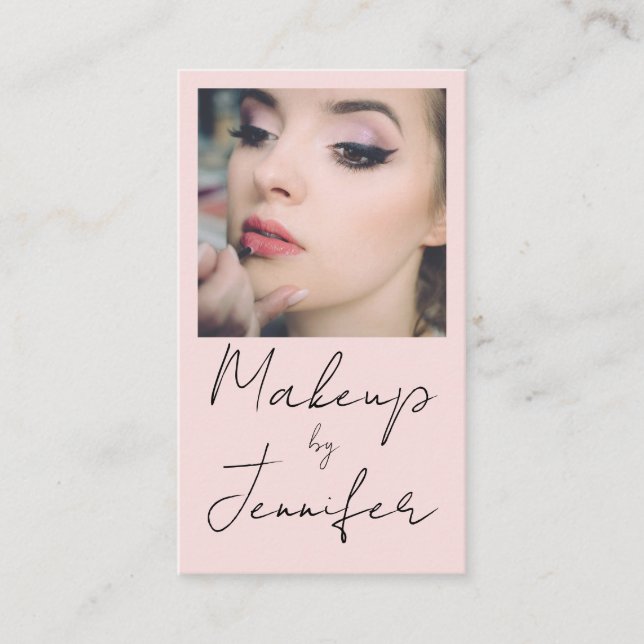Tarjeta De Visita Rubor Pink Black Script Photo Makup (Anverso)
