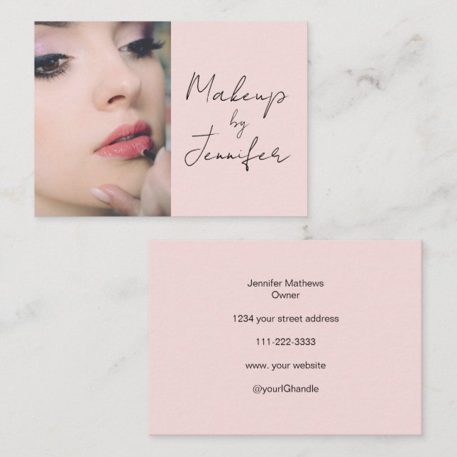 Tarjeta De Visita Rubor Pink Black Script Photo Makup (Anverso / Reverso)