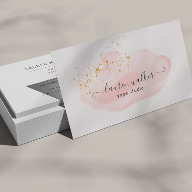 Tarjeta De Visita Rubor Pink Cloud Gold Speckles Yoga Studio (Subido por el creador)