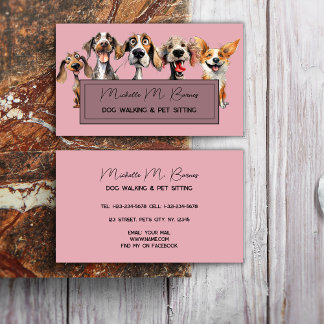 Tarjeta De Visita Rubor Pink Dog Walker Sitter Profesional Moderno