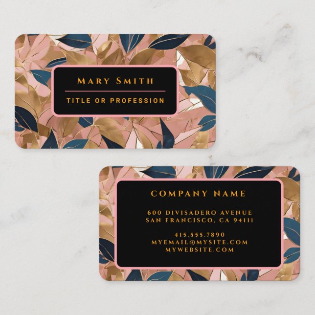 Tarjeta De Visita Rubor Pink Gold Boho popular deja colección (Anverso / Reverso)