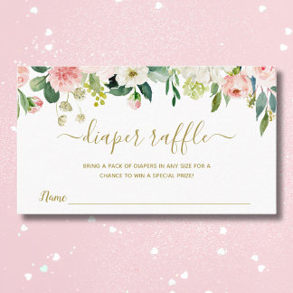 Tarjeta De Visita Rubor Pink Gold Floral Baby Shower Diaper Raffle
