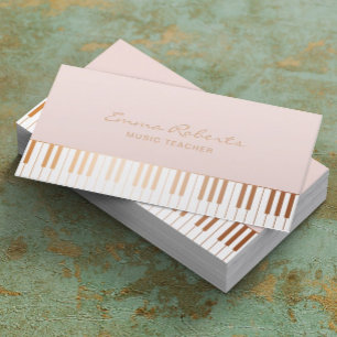 Tarjeta De Visita Rubor Pink Gold Piano Keys Musical