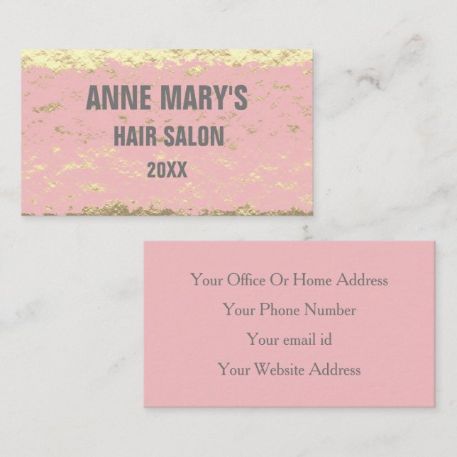 Tarjeta De Visita Rubor Pink Hair Salon Gold Purpurinas Patrones Gir (Anverso / Reverso)