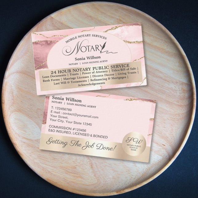 Tarjeta De Visita Rubor Pink Mobile Notary & Loan Sigking Agent (Subido por el creador)
