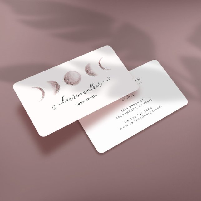 Tarjeta De Visita Rubor Pink Moon Phases Yoga Studio Business Card (Subido por el creador)