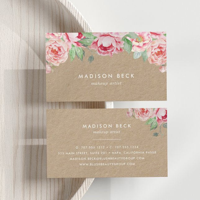 Tarjeta De Visita Rubor Pink Peony Kraft (Subido por el creador)