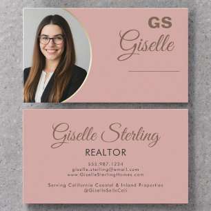 Tarjeta De Visita Rubor Pink Photo Monogram Realtor Luxury