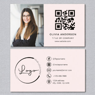 Tarjeta De Visita Rubor Pink Photo QR Code Social Media