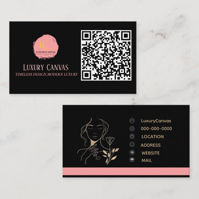 Tarjeta de visita Rubor Pink QR Code Beauty de luj (Anverso / Reverso)