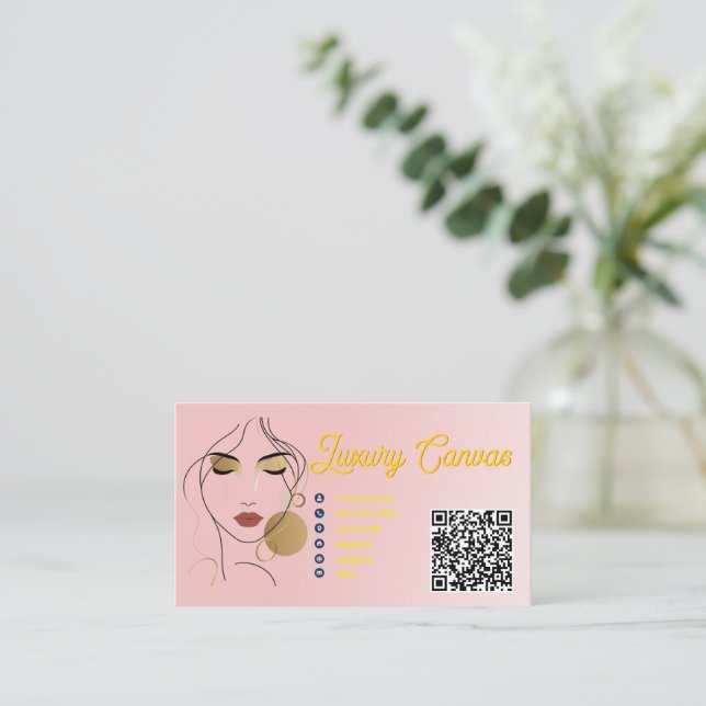 Tarjeta de visita Rubor Pink QR Code Beauty de luj (Anverso de pie)