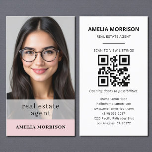 Tarjeta De Visita Rubor Pink Real Estate Agent QR Code Photo