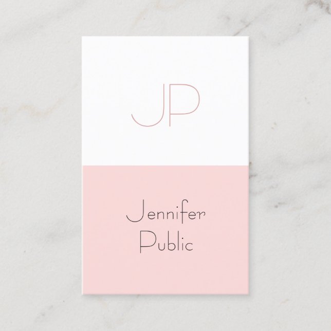 Tarjeta De Visita Rubor Pink Stylish Monogram Sleek Luxury (Anverso)