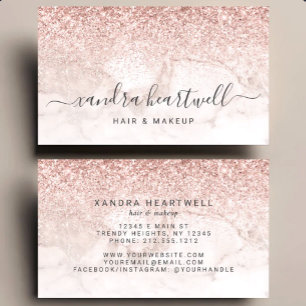 Tarjeta De Visita Rubor Rosa Dorado Glam Glitter Mármol Script