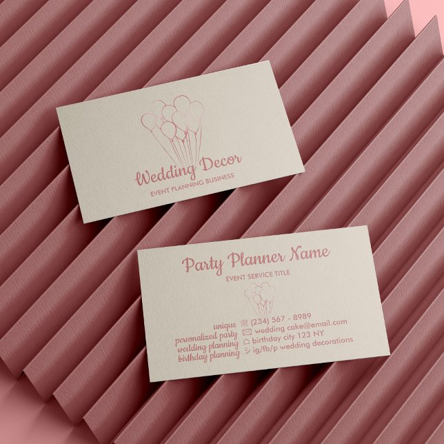 Tarjeta De Visita Rubor Rosa Gold Balloon Event Planner Social Media (Blush Rose Gold Balloon Event Planner Social Media Business Card)