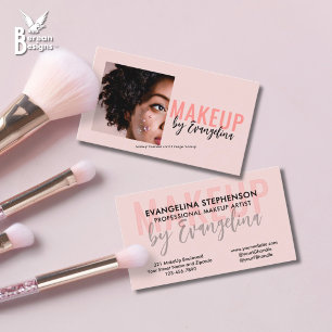 Tarjeta De Visita Rubor Rosa Negro Letra Foto Maquilladora