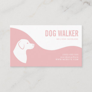 Tarjeta De Visita Rubor Rosa Y Blanco Silueta De Perro Paseador De P