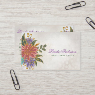 Tarjeta De Visita Rubor rosa y morado con acuarela dorada