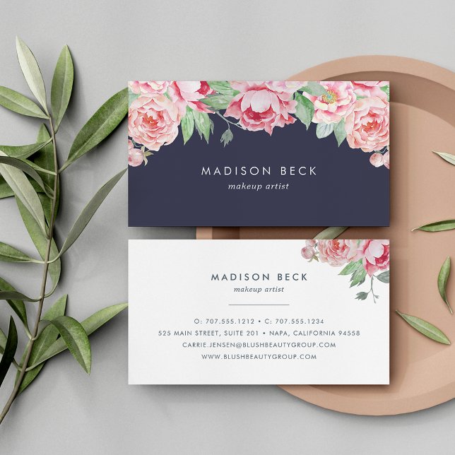 Tarjeta De Visita Rubor y Navy Peony (Subido por el creador)