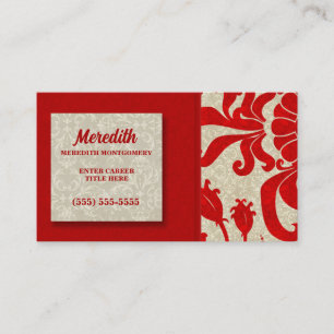 Tarjeta De Visita Ruby Red and Taupe Damask