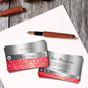 Tarjeta De Visita Ruby Red Purpurina Diamantes de Plata Shimmery