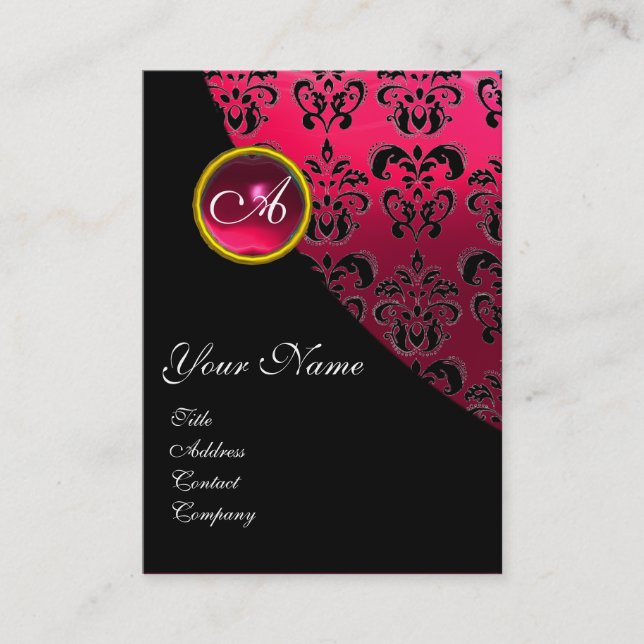 Tarjeta De Visita RUBY ROJO DAMASK MONOGRAM, fuchsia (Anverso)