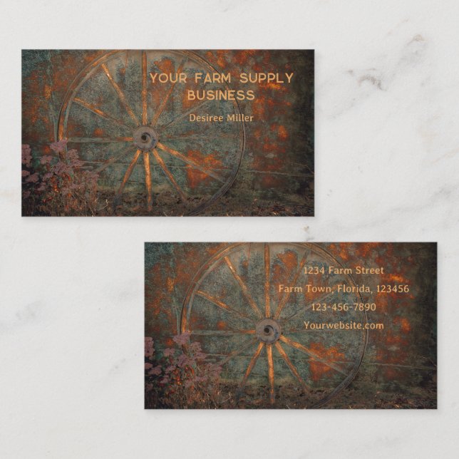 Tarjeta De Visita Rueda de un vagón gris Naranja de otoño occidental (Anverso / Reverso)