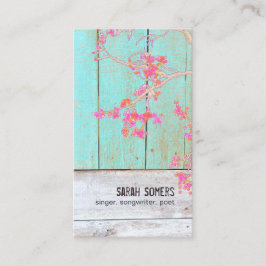 Tarjeta De Visita Rugoso País Floral Turquesa Madera
