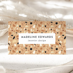 Tarjeta De Visita Rust Brown y Apricot Terrazzo