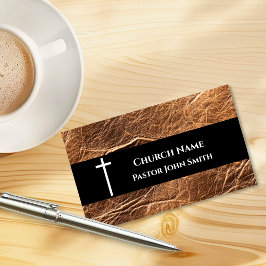 Tarjeta De Visita Rustic Aged Walnut Leather Church