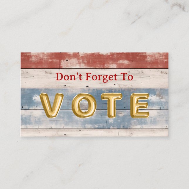 Tarjeta De Visita Rustic Americana Wood Plank Vote Reminder (Anverso)