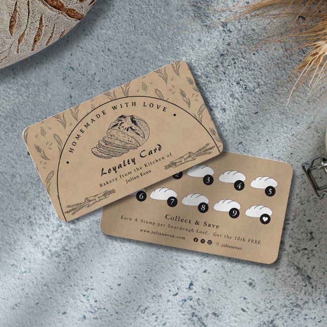 Tarjeta De Visita Rustic Brown Sourdough Bakery Loyalty Card (Rustic Brown Sourdough Bakery Loyalty Card)