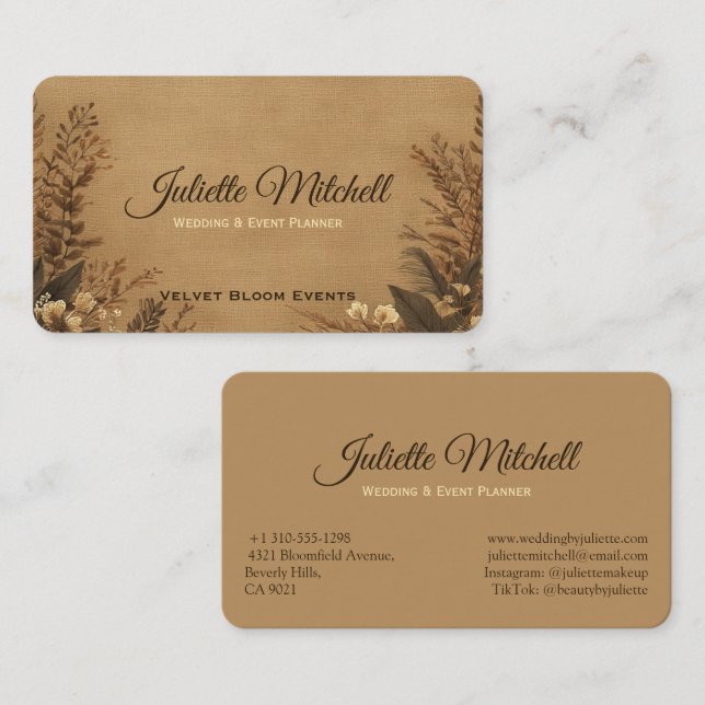 Tarjeta De Visita Rustic Burlap Wedding Planner Business Card (Anverso / Reverso)